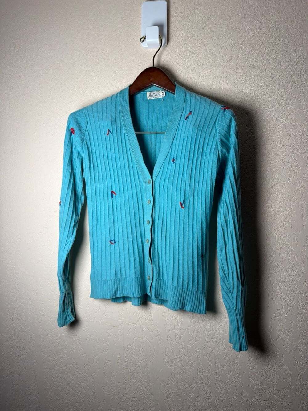 B. Altman & Co. Vintage‎ 100% Cashmere Ribbed Embroidered Cardigan Size 34